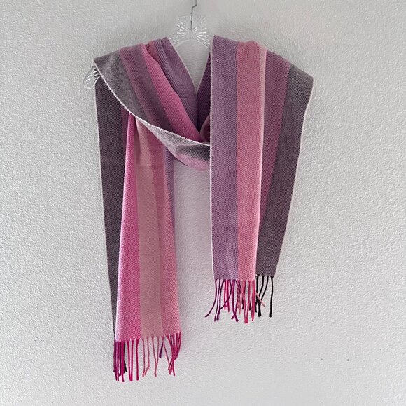 Unisex Scarf / Sash Plum, Pink, Purple Soft Stripes Fringed Ends (63x11) Cozy - Picture 1 of 2